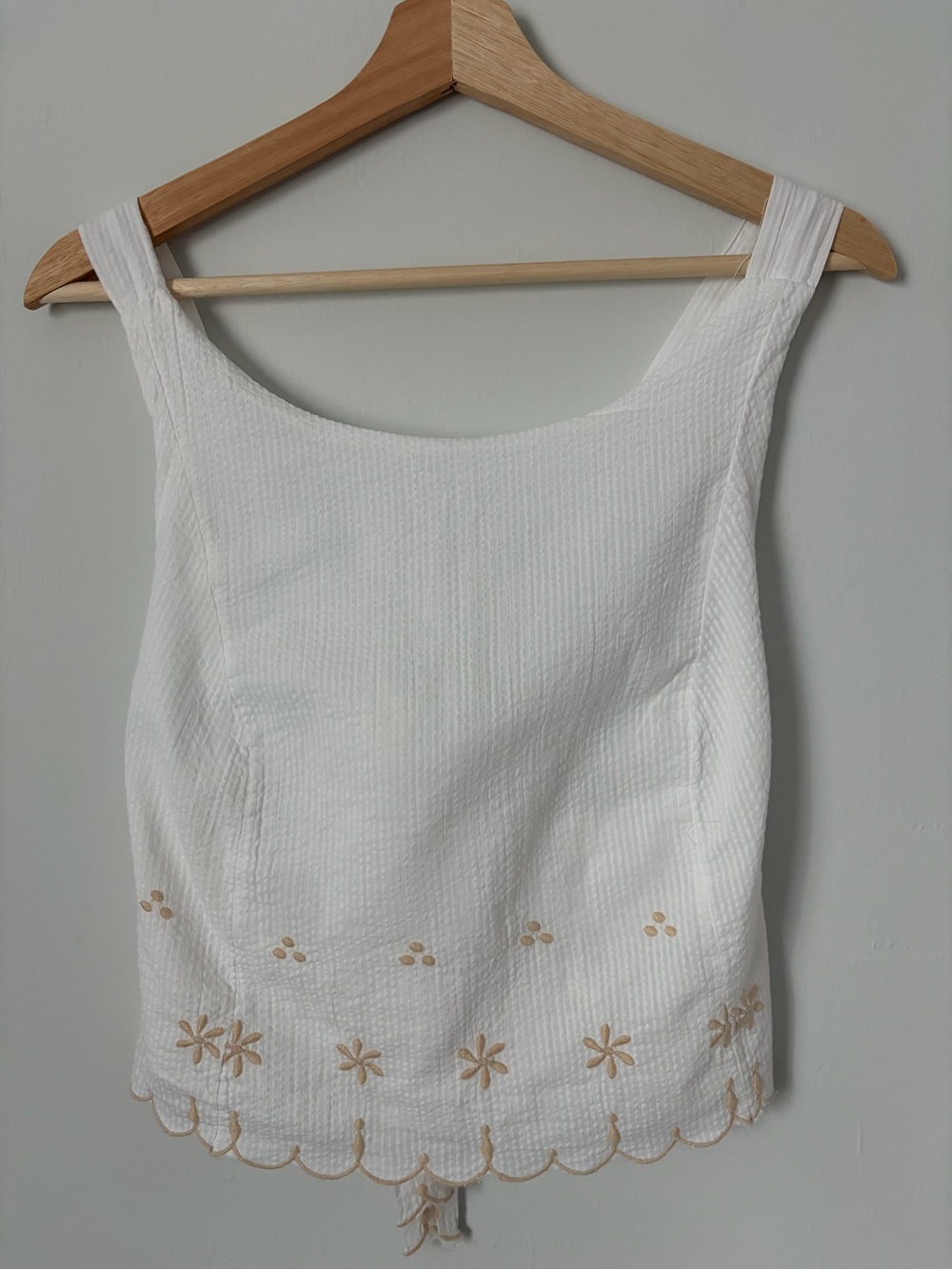 Free People White Embroidered Scallop Hem Crop Top